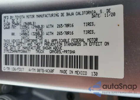 2021 Toyota Tacoma Double Cab from USA, damaged, VIN 3TMCZ5AN6MM386677